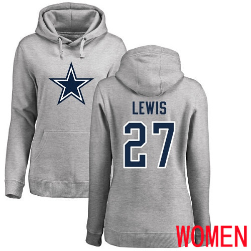 Women Dallas Cowboys Ash Jourdan Lewis Name and Number Logo #27 Pullover NFL Hoodie Sweatshirts